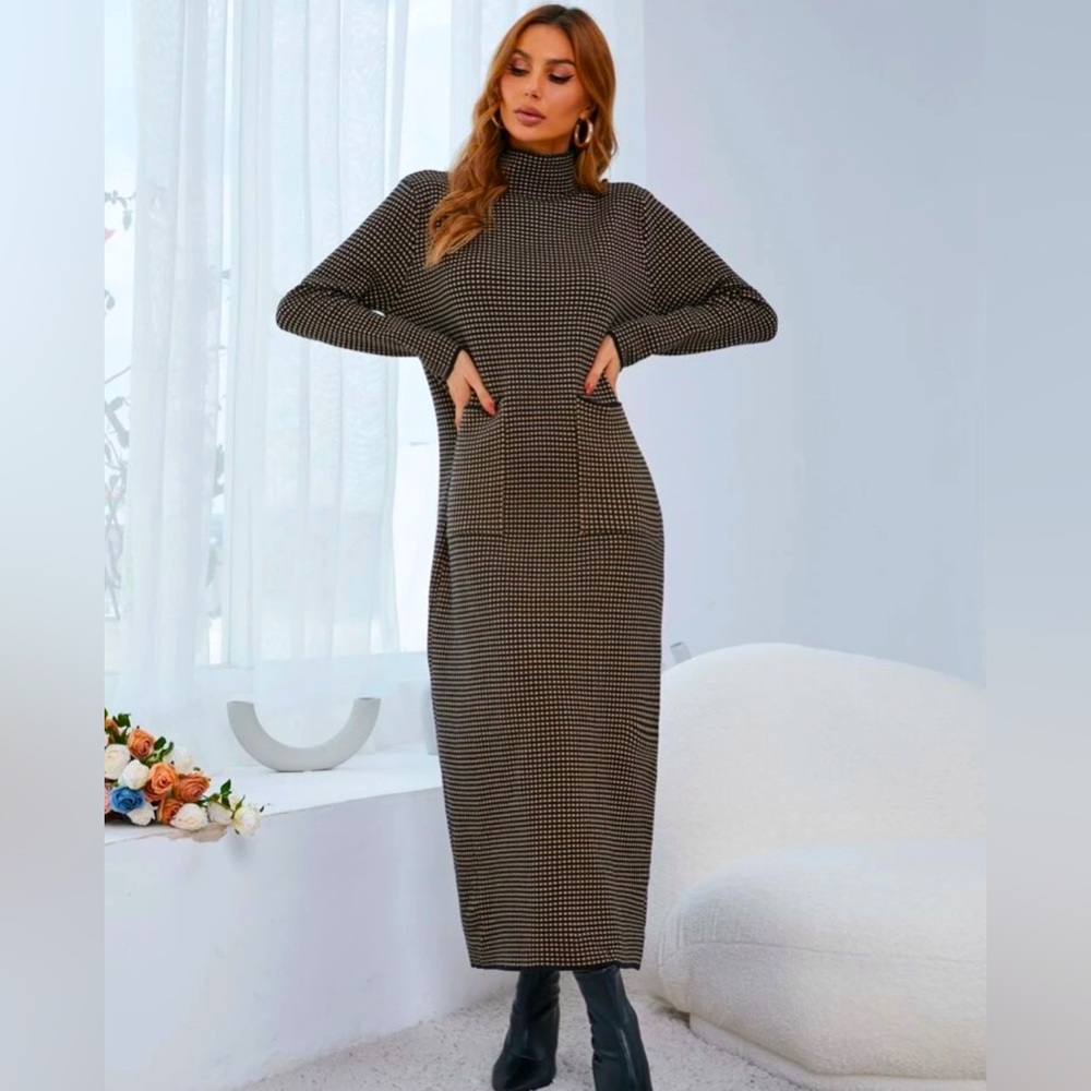 Brown/Black Checkered Sweater Dress